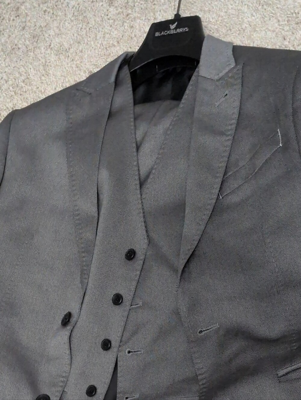 Men's Grey Three-Piece Suit with Matching Vest - Blackberrys